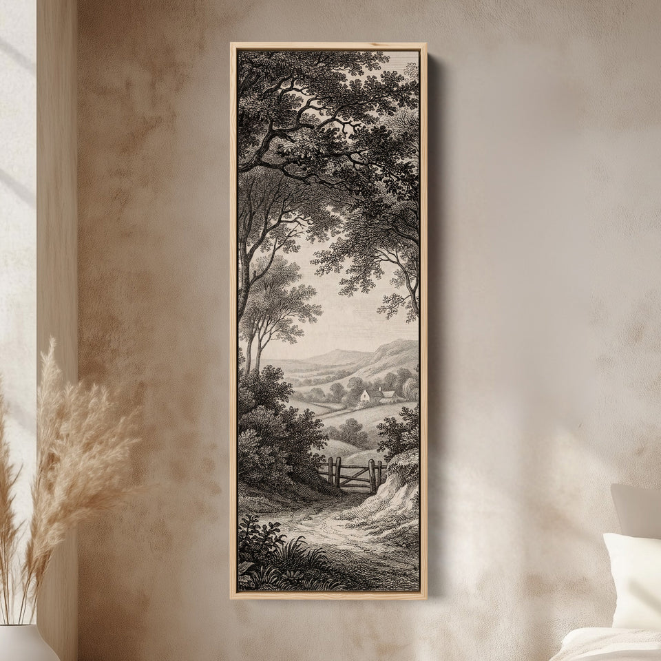 Vintage Countryside Path Vertical Wall Art Wide Canvas Bedroom