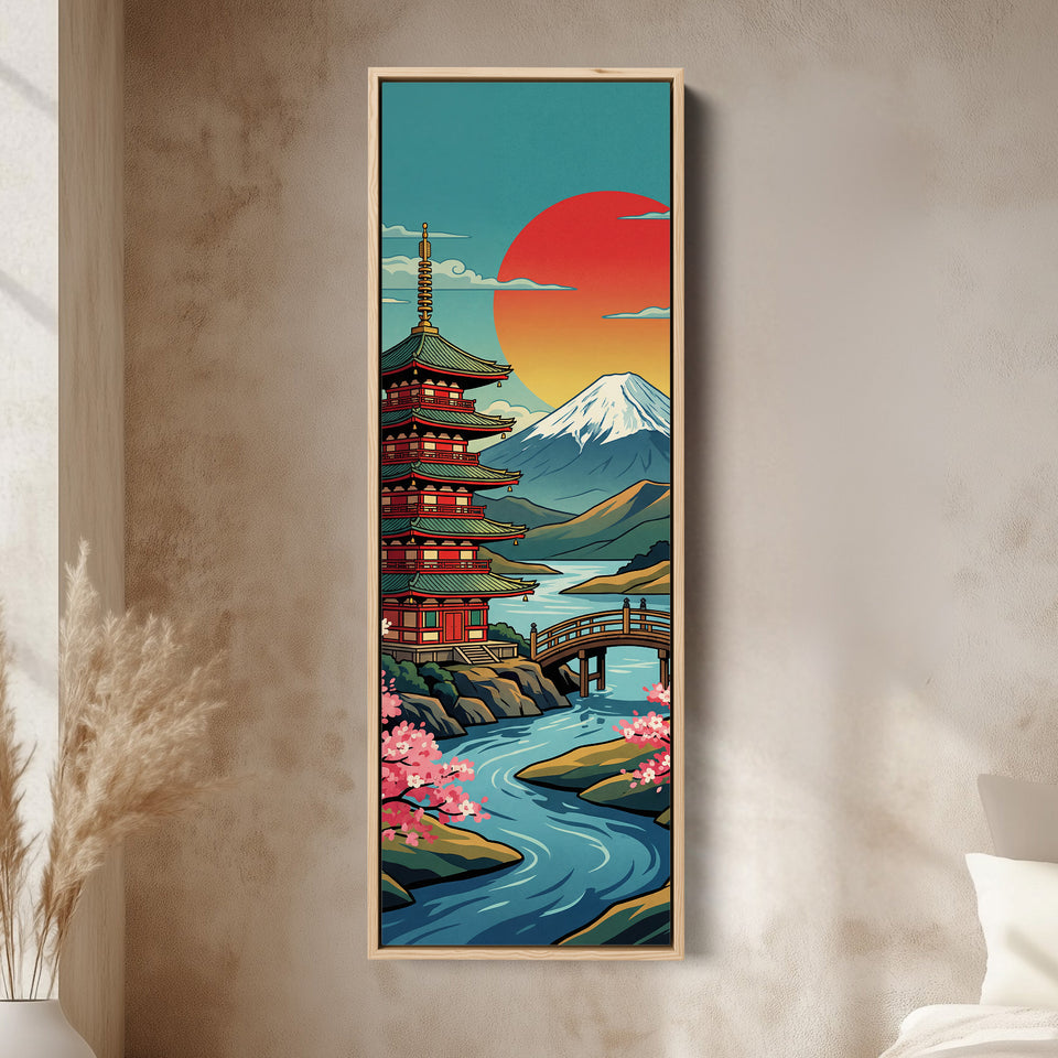 Japanese Pagoda Vertical Wall Art Panoramic Canvas Living Room