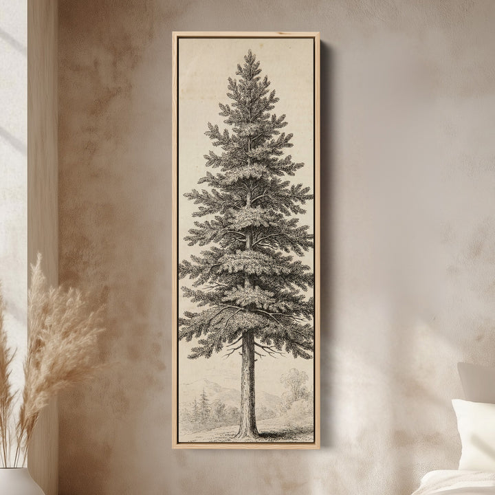 Vintage Pine Tree Long Wall Art Engraving Print Hallway