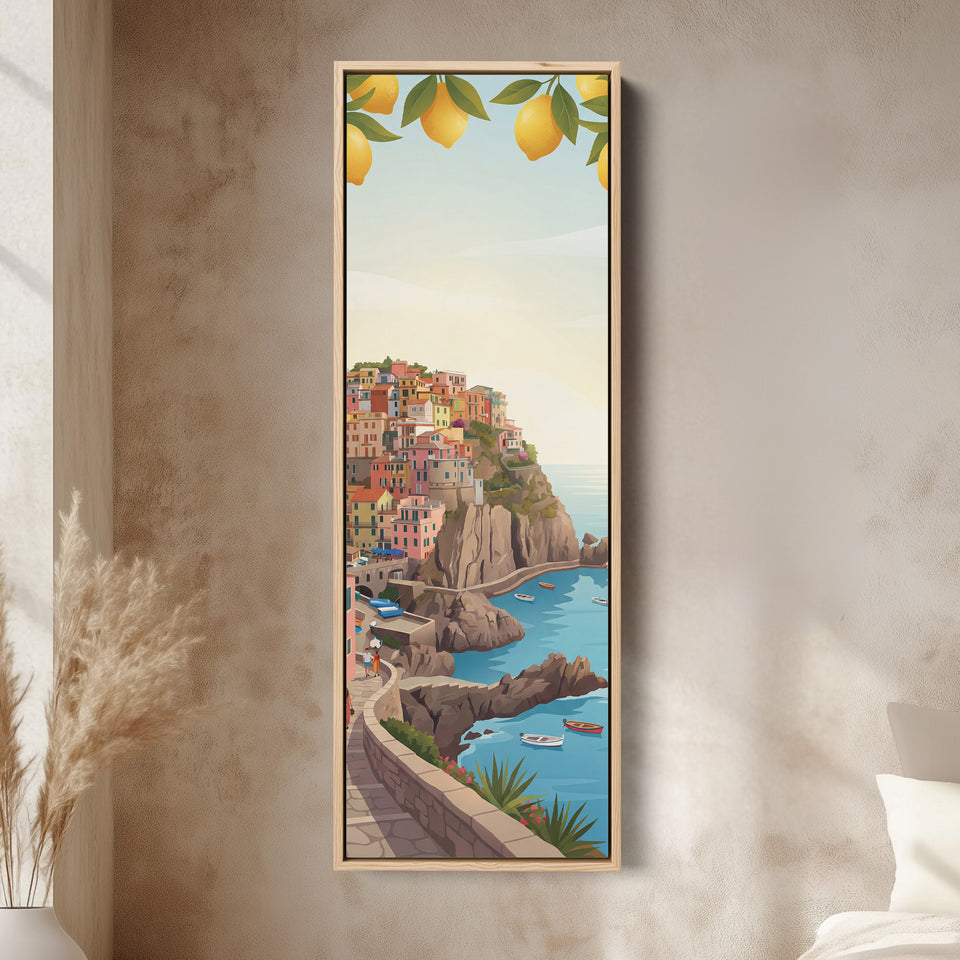 Vertical Wall Art Mediterranean Coastal Village Canvas Print Kitchen