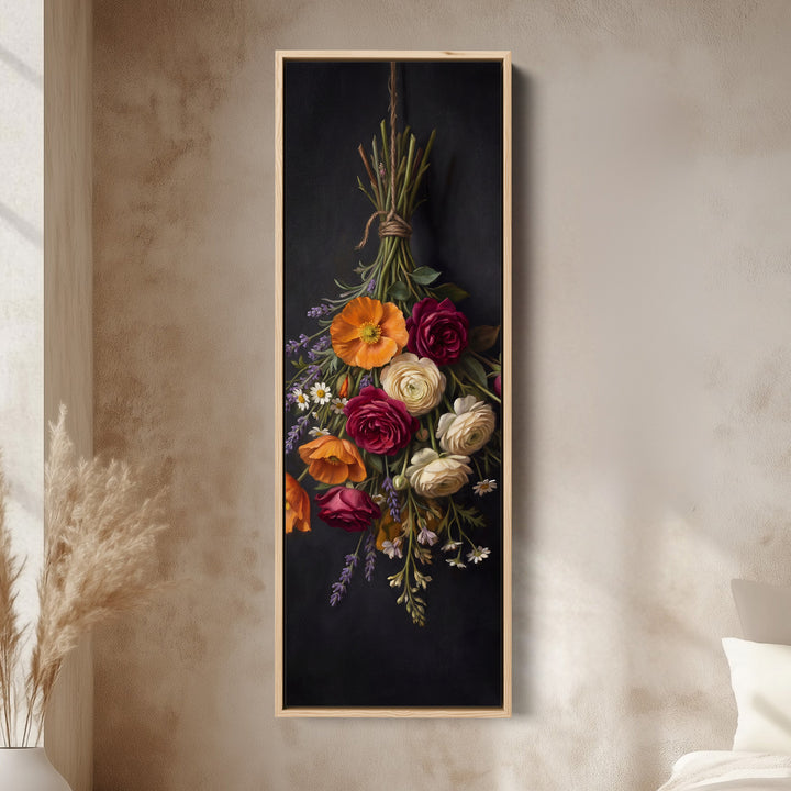 Hanging Flowers Vertical Wall Art Botanical Canvas Hallway