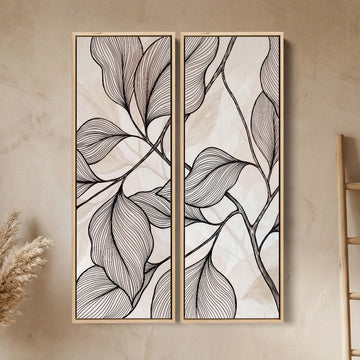 Diptych Wall Art Minimal Line Leaves Hallway Botanical