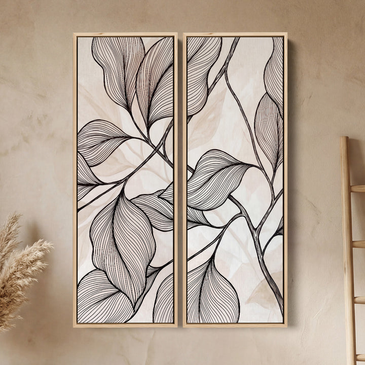 Diptych Wall Art Minimal Line Leaves Hallway Botanical