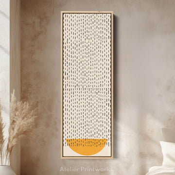 Minimalist Orange Half Circle Vertical Framed Canvas Wall Art for Hallway or Bedroom - Atelier Printworks