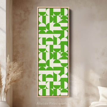 Geometric Green Circles Vertical Framed Canvas Wall Art for Hallway or Office - Atelier Printworks