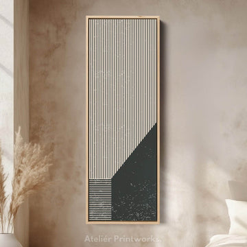 Bold Stripe Angles Vertical Framed Canvas Wall Art for Living Room or Hallway - Atelier Printworks