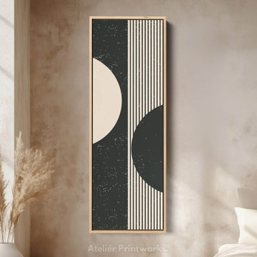 Split Circle Minimalist Vertical Framed Canvas Wall Art for Hallway or Office - Atelier Printworks