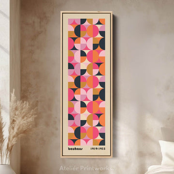 Minimalist Bauhaus Half Circles Vertical Framed Canvas Wall Art for Bedroom or Office - Atelier Printworks