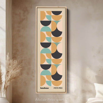 Retro Bauhaus Overlapping Shapes Vertical Framed Canvas Wall Art for Living Room or Study - Atelier Printworks