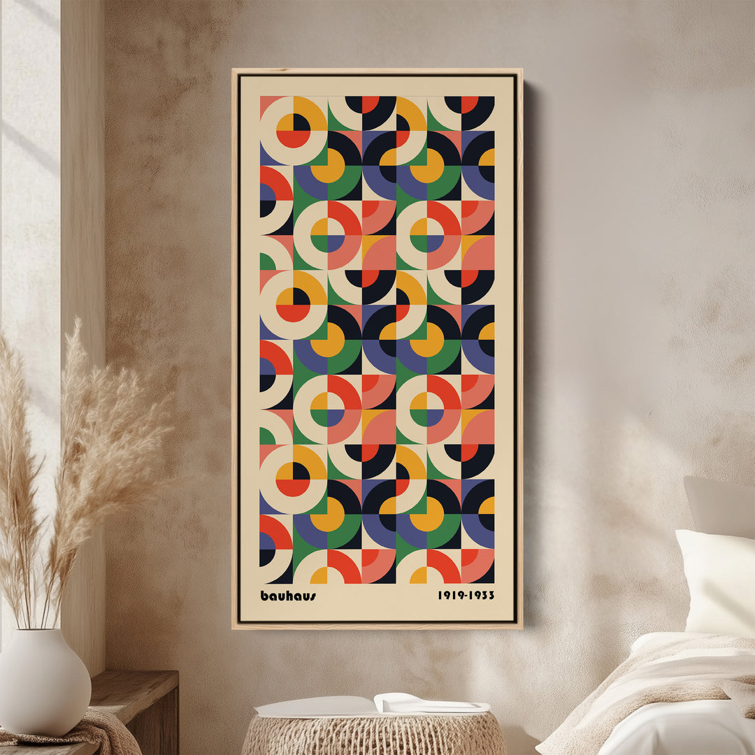 Bauhaus Vertical Wall Art Geometric Circle Grid Tall Canvas For Office