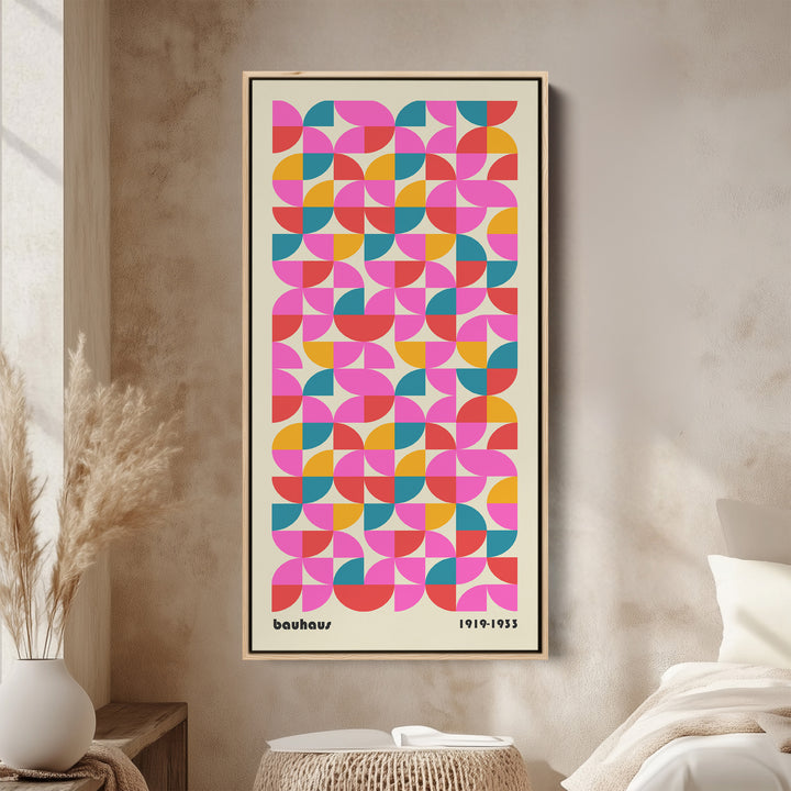 Bauhaus Vertical Wall Art Colourful Geometric Pattern Tall Canvas For Living Room