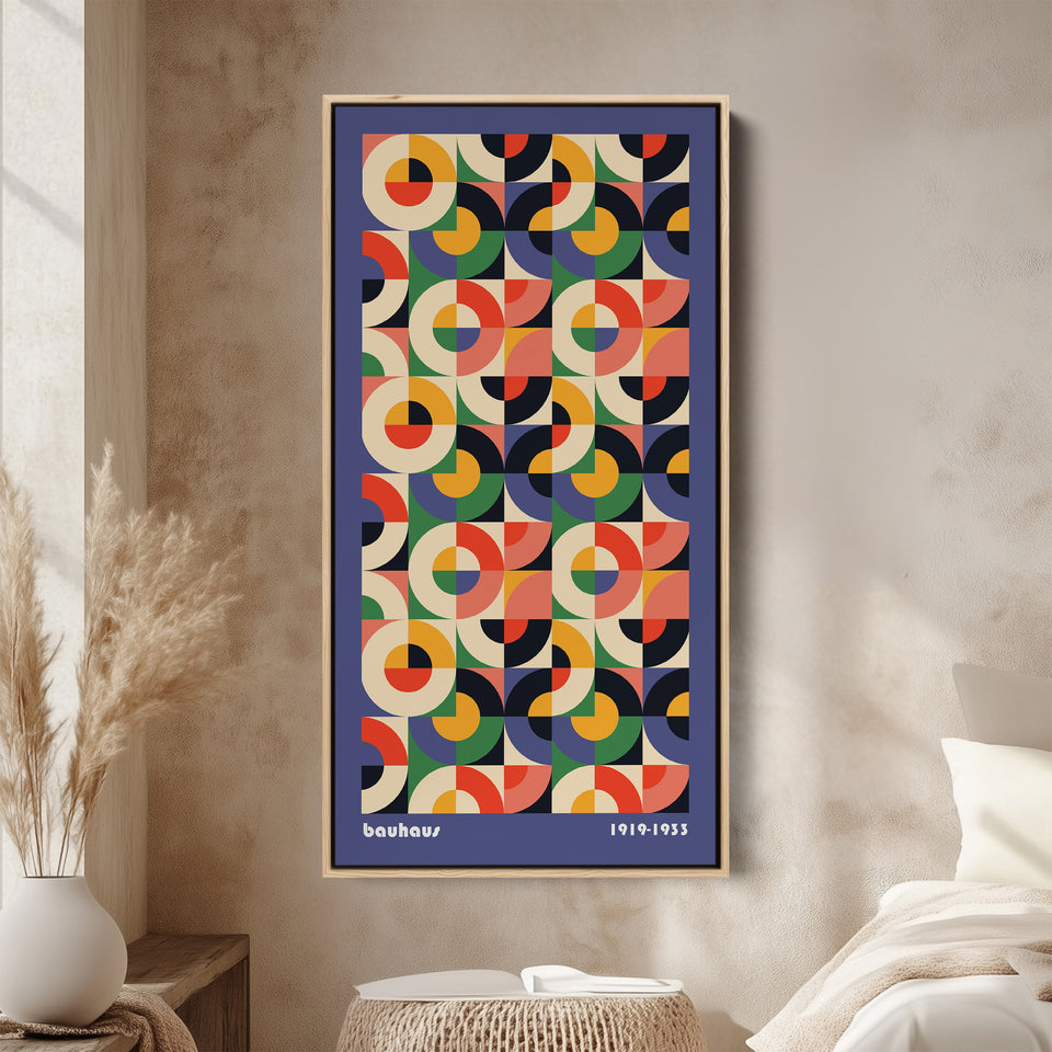 Bauhaus Vertical Wall Art Geometric Circle Grid Tall Canvas For Living Room