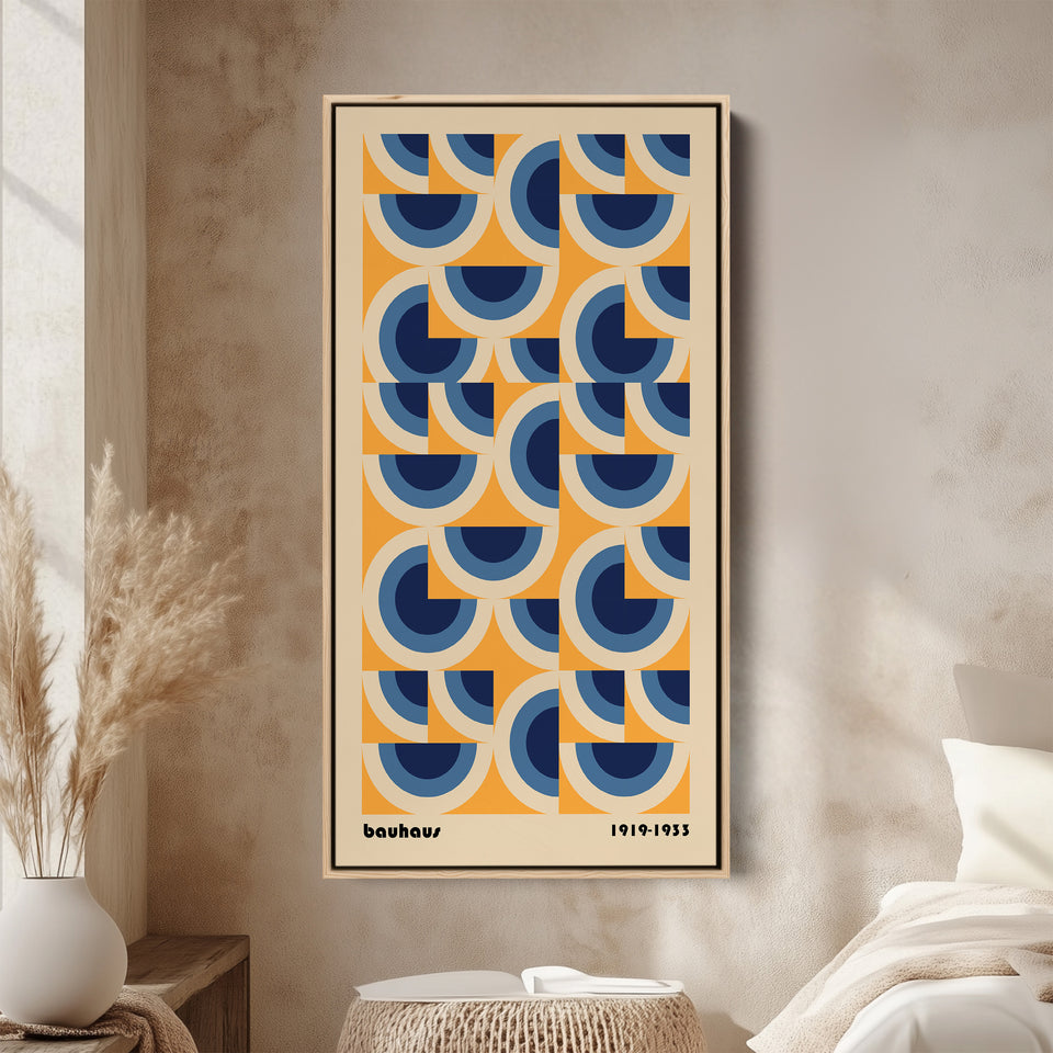 Bauhaus Vertical Wall Art Circular Geometric Pattern Tall Canvas For Hallway