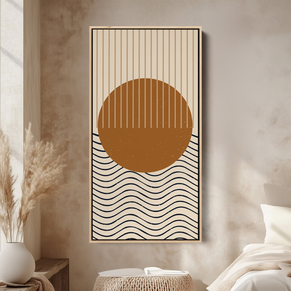 Vertical Wall Art Abstract Sun Waves Tall Canvas For Living Room