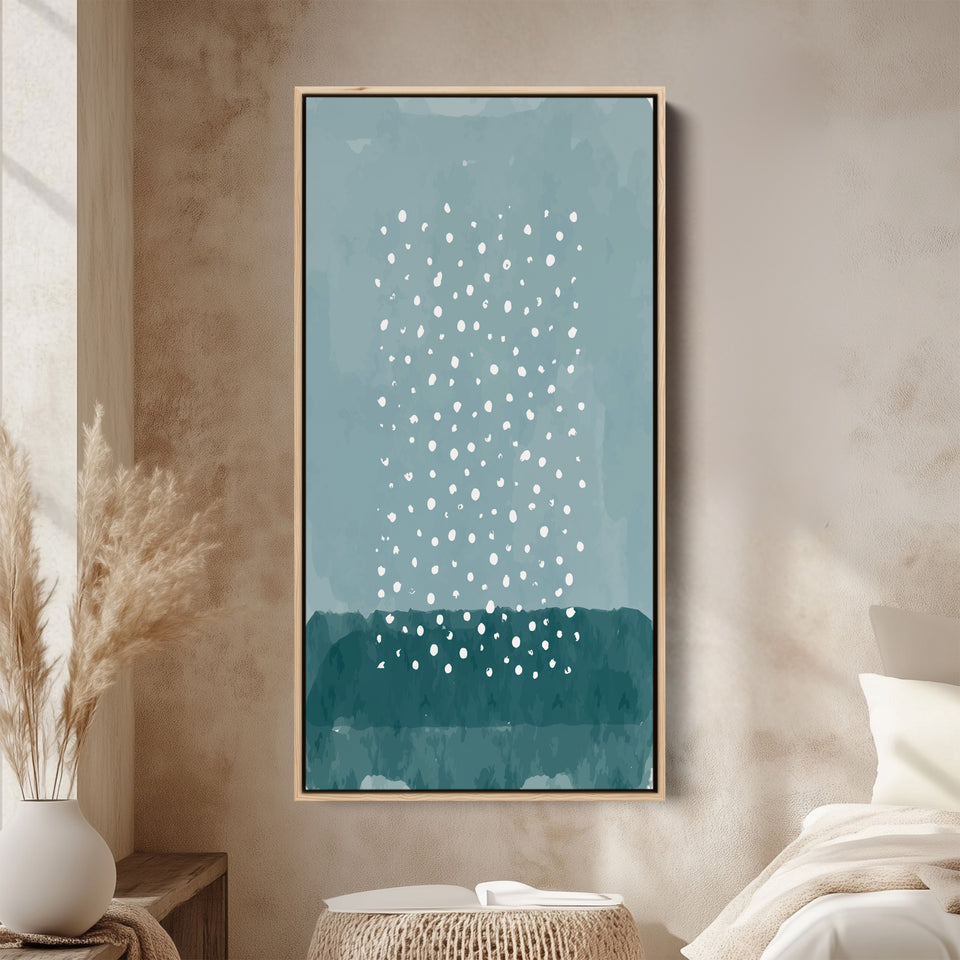 Tall Narrow Canvas Blue Dot Abstract Vertical Canvas For Office