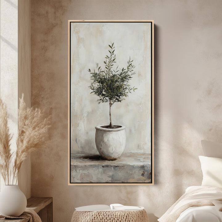 Long Wall Art Potted Olive Tree Tall Canvas For Kitchen