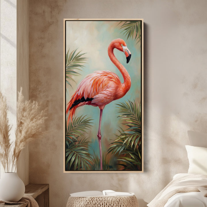 Narrow Wall Art Flamingo Tropical Portrait Vertical Canvas For Bedroom