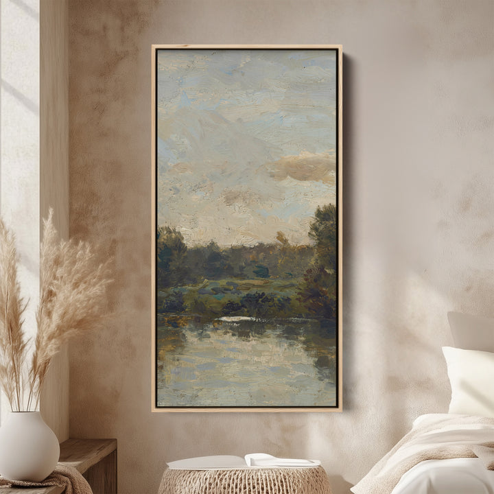 Impressionist River Landscape Vertical Wall Art Tall Canvas For Living Room