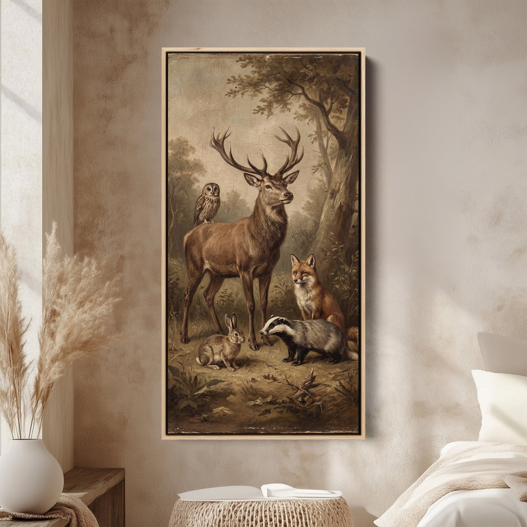 Woodland Animals Tall Narrow Canvas Vertical Canvas For Office