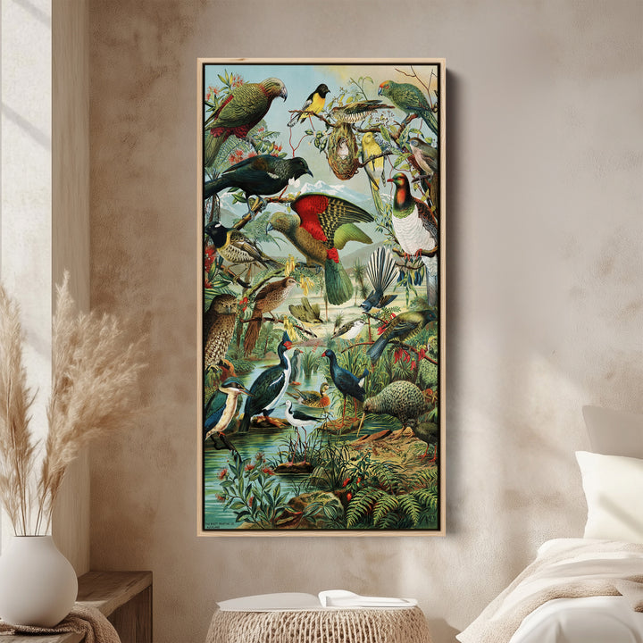 Vintage Bird Collage Portrait Wall Art Vertical Canvas For Living Room