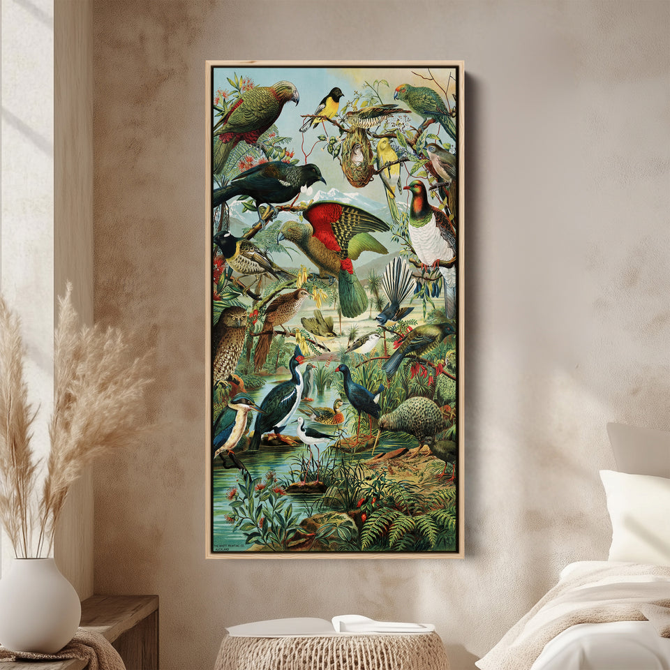 Vintage Bird Collage Portrait Wall Art Vertical Canvas For Living Room