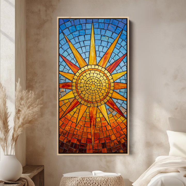 Mosaic Sun Close View Long Wall Art Tall Canvas For Kitchen