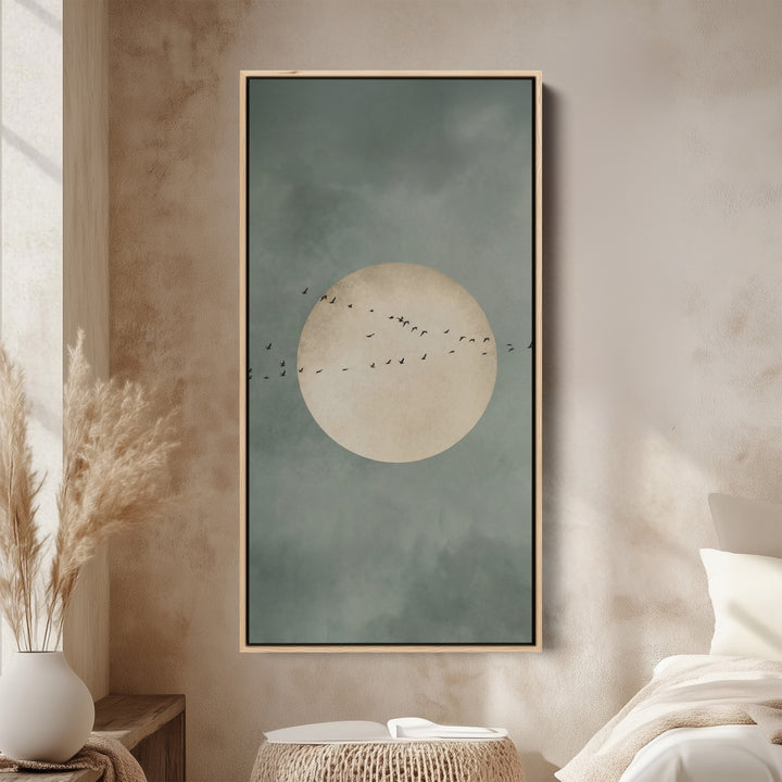 Birds Crossing Moon Vertical Wall Art Portrait Wall Art For Hallway