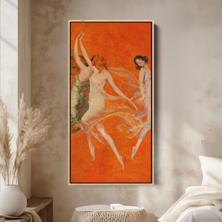 Three Women Dancing Vertical Wall Art Tall Canvas For Living Room