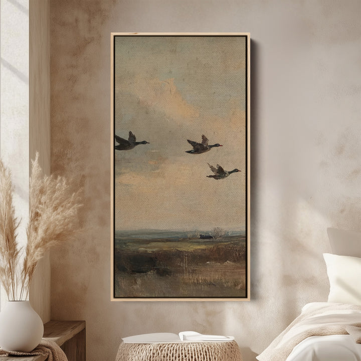Ducks Flying Portrait Wall Art Tall Canvas For Hallway