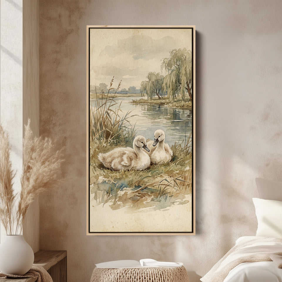 Willow Lakeside Scene Vertical Wall Art Tall Canvas For Kitchen