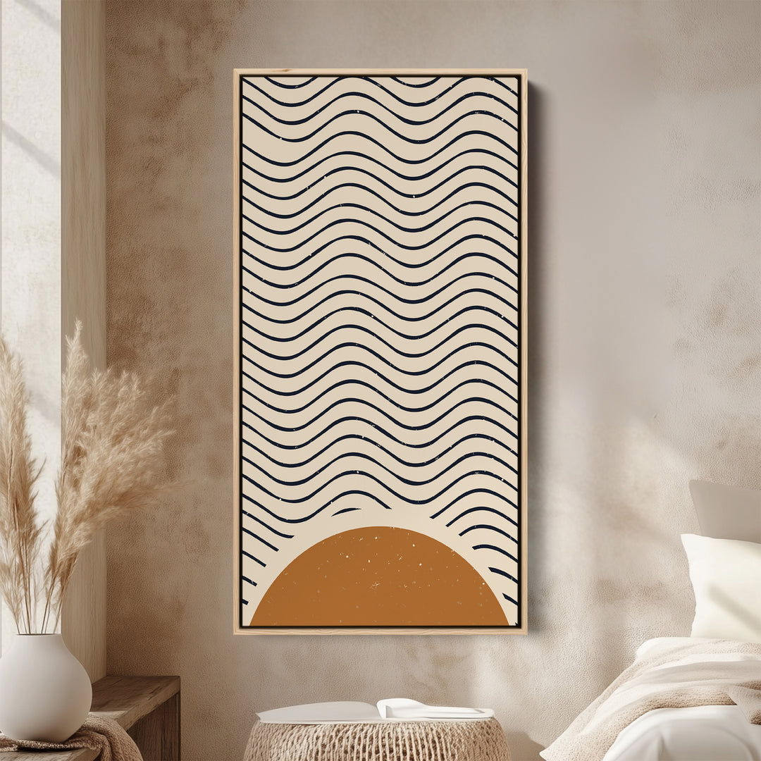 Wavy Sun Abstract Narrow Wall Art Vertical Canvas For Bedroom