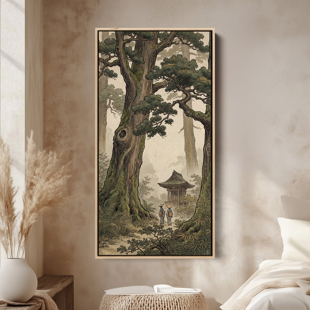 Vertical Wall Art Japanese Forest Shrine Tall Canvas For Hallway