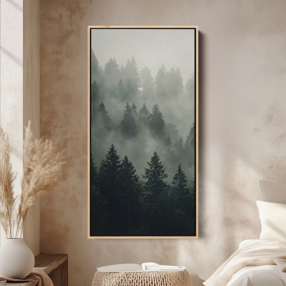 Large Vertical Wall Art Misty Forest Tall Canvas For Bedroom