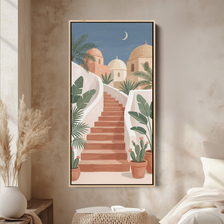 Tall Framed Canvas Mediterranean Staircase Vertical Canvas For Hallway