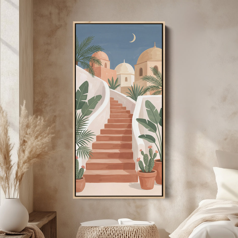 Tall Framed Canvas Mediterranean Staircase Vertical Canvas For Hallway