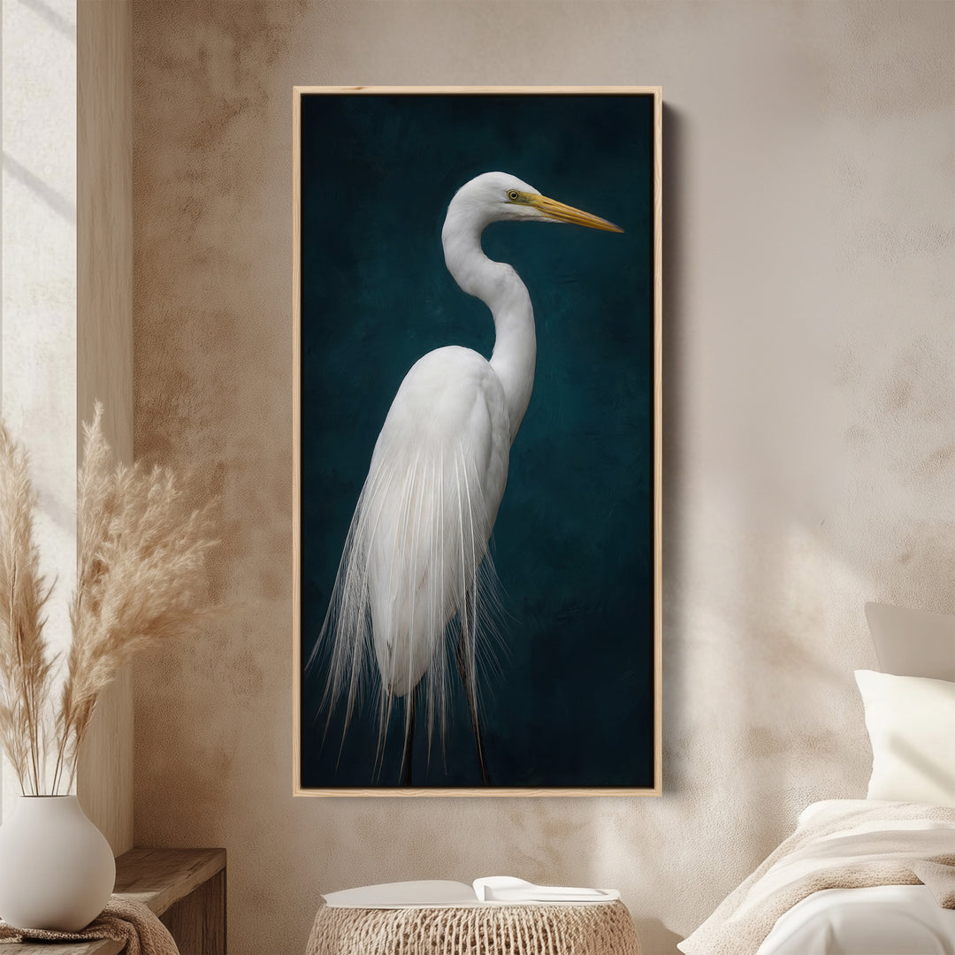 Long Wall Art White Heron Portrait Wall Art For Office