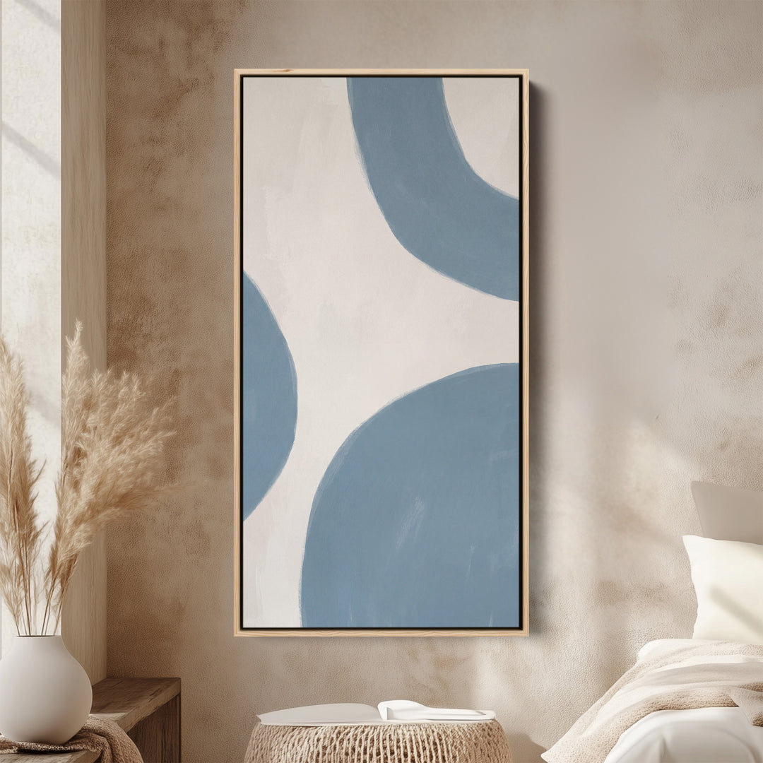 Large Vertical Wall Art Tall Wall Art Blue Abstract Curved Shapes For Hallway