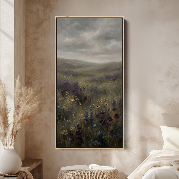 Vertical Wall Art For Kitchen Moody Meadow Wildflowers Vertical Canvas