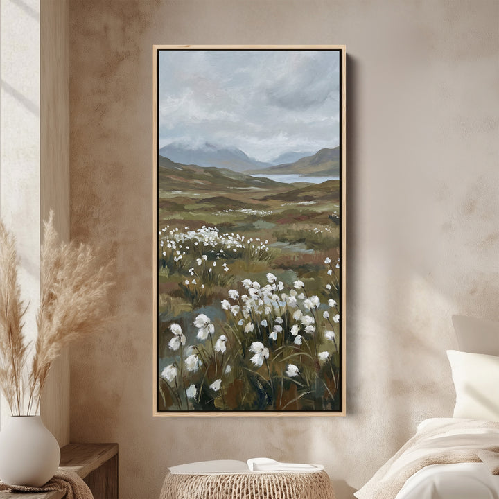 Tall Wall Art Moorland Cotton Grass Landscape Tall Canvas For Living Room