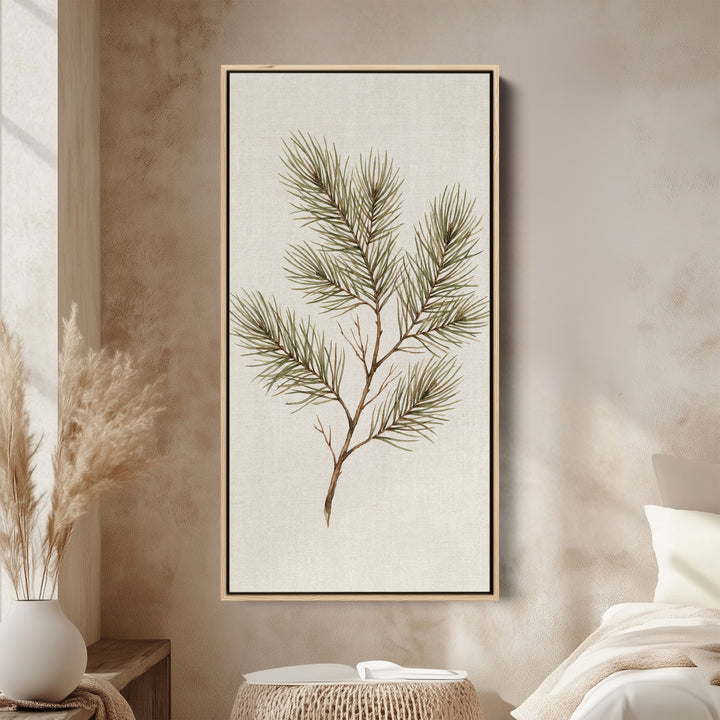 Tall Framed Canvas Pine Branch Botanical Portrait Wall Art For Office