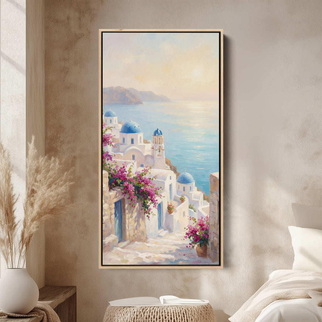 Large Vertical Wall Art Narrow Wall Art Blue Domes Coastal View For Hallway