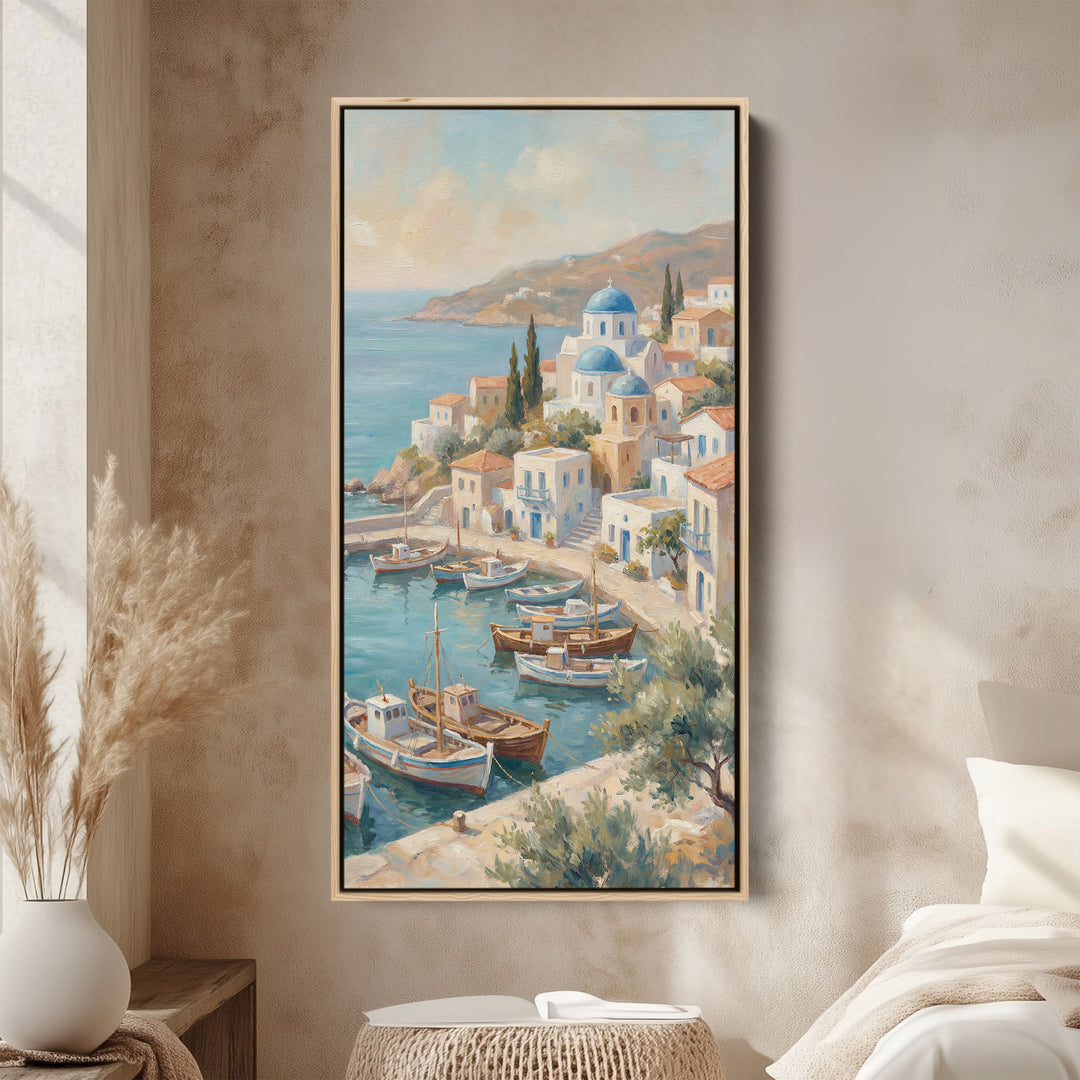 Tall Wall Art For Office Harbour Town With Boats Vertical Canvas
