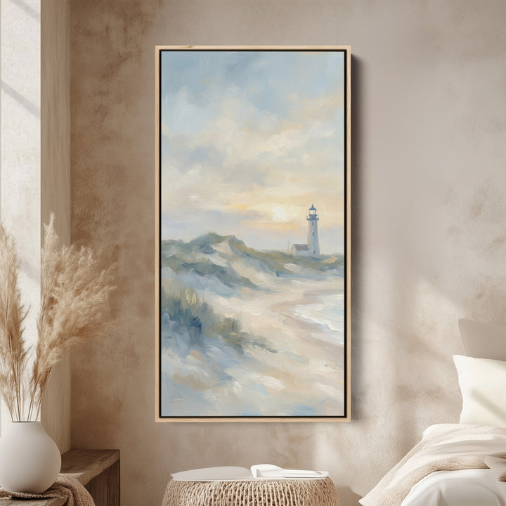 Lighthouse On Coastal Cliffs Portrait Wall Art Framed Canvas Print For Bedroom