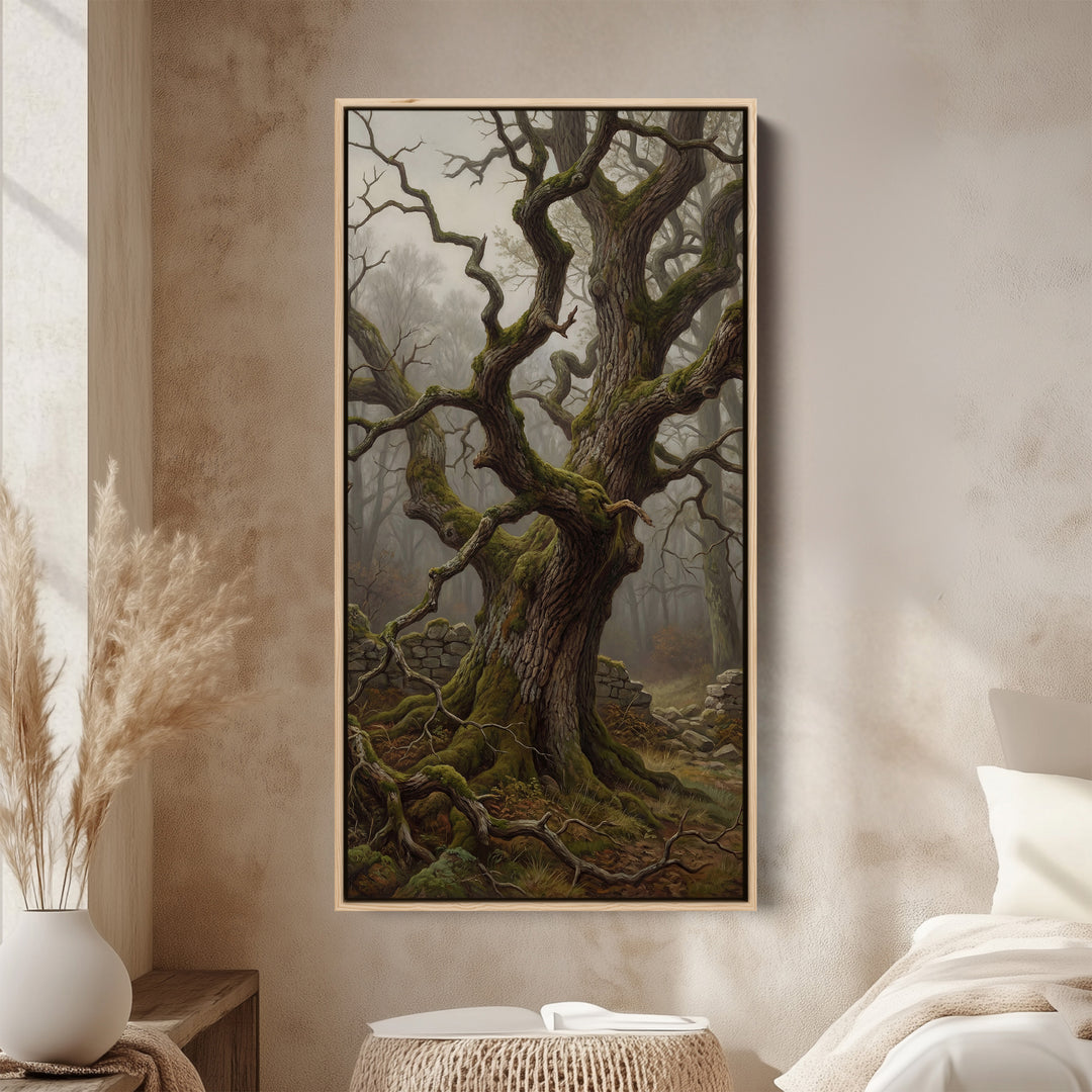 Tall Framed Canvas Twisted Tree Forest Scene Tall Canvas For Living Room