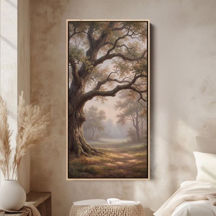 Large Oak By Woodland Path Long Wall Art Framed Canvas Print For Bedroom