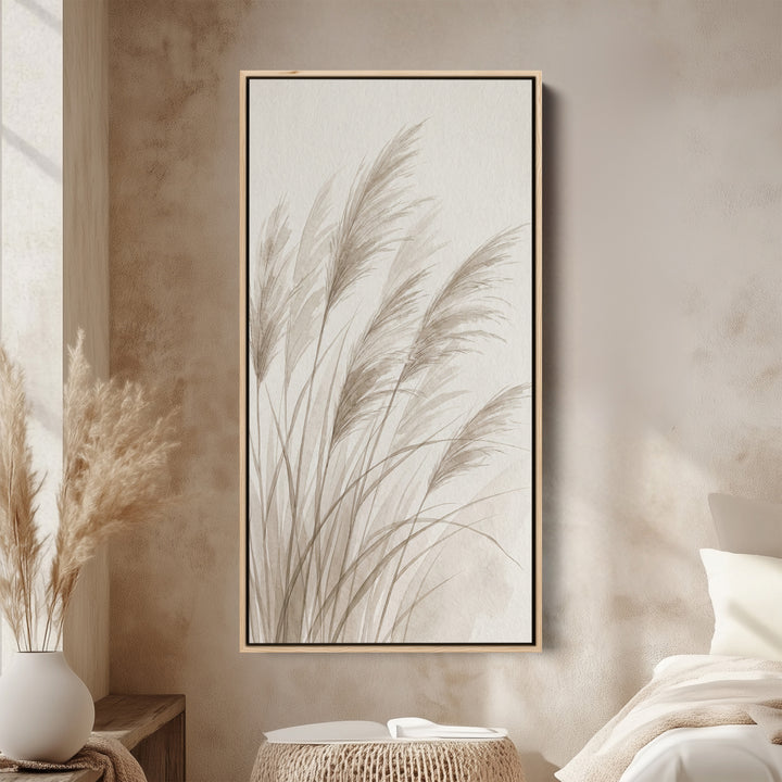 Narrow Wall Art For Kitchen Pampas Grass Stems Vertical Canvas