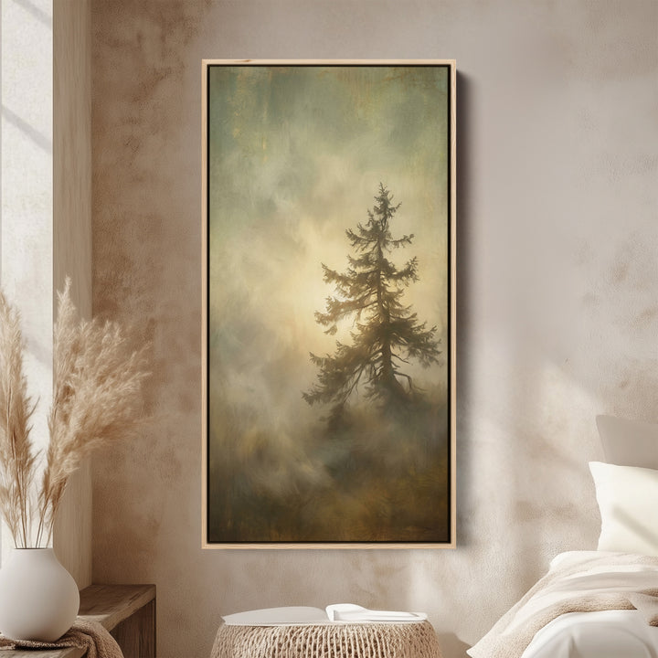 Large Vertical Wall Art Portrait Wall Art Pine Tree In Foggy Light For Hallway
