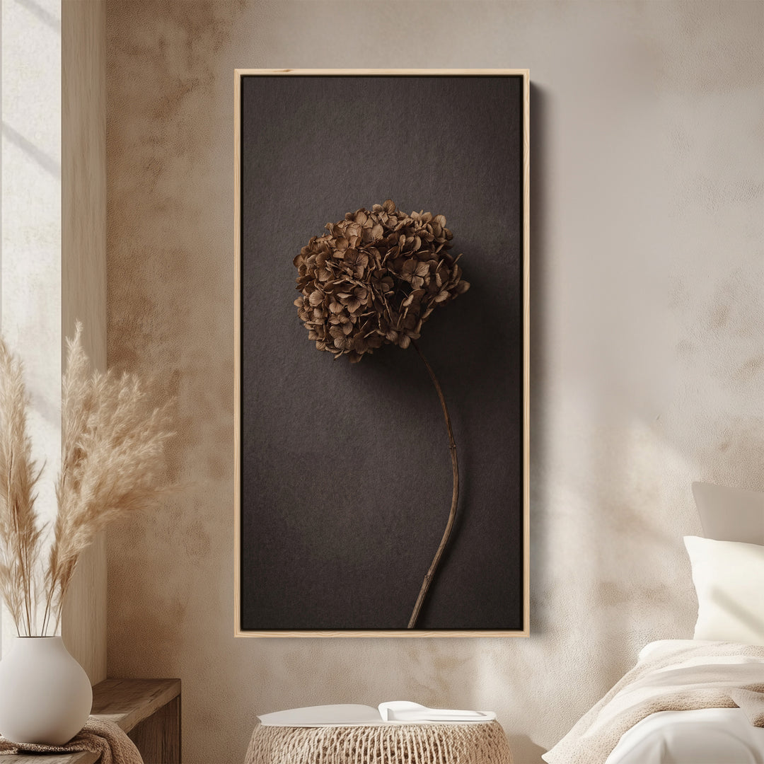 Tall Framed Canvas For Kitchen Dried Hydrangea On Dark Vertical Canvas