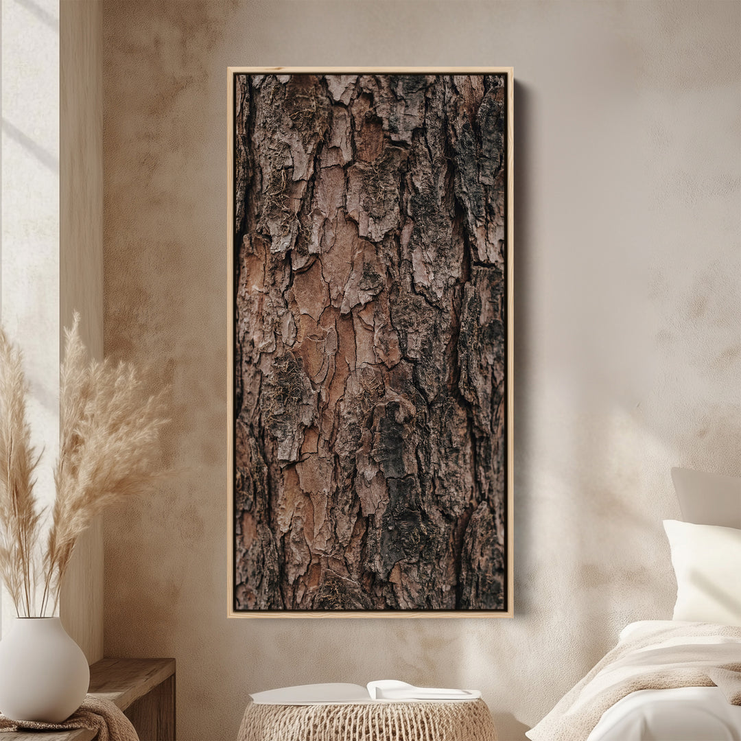 Vertical Wall Art Tree Bark Close Up Tall Canvas For Living Room