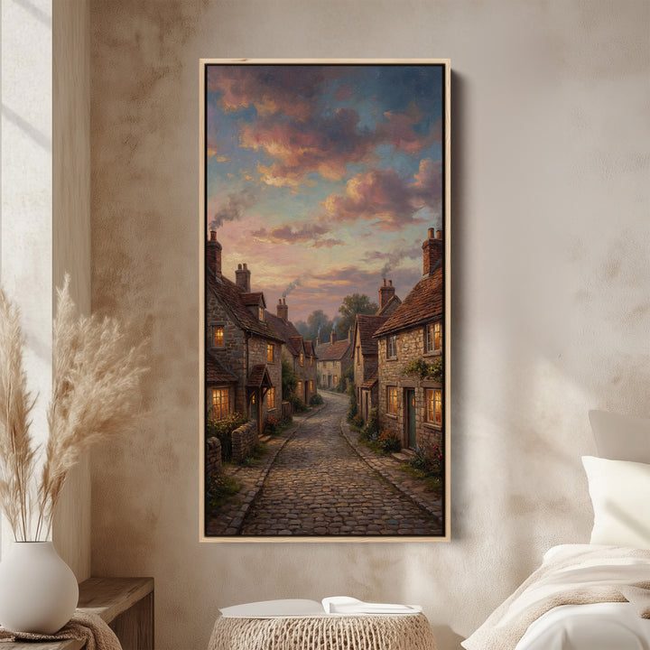 Large Vertical Wall Art Tall Wall Art Village Street At Dusk For Office